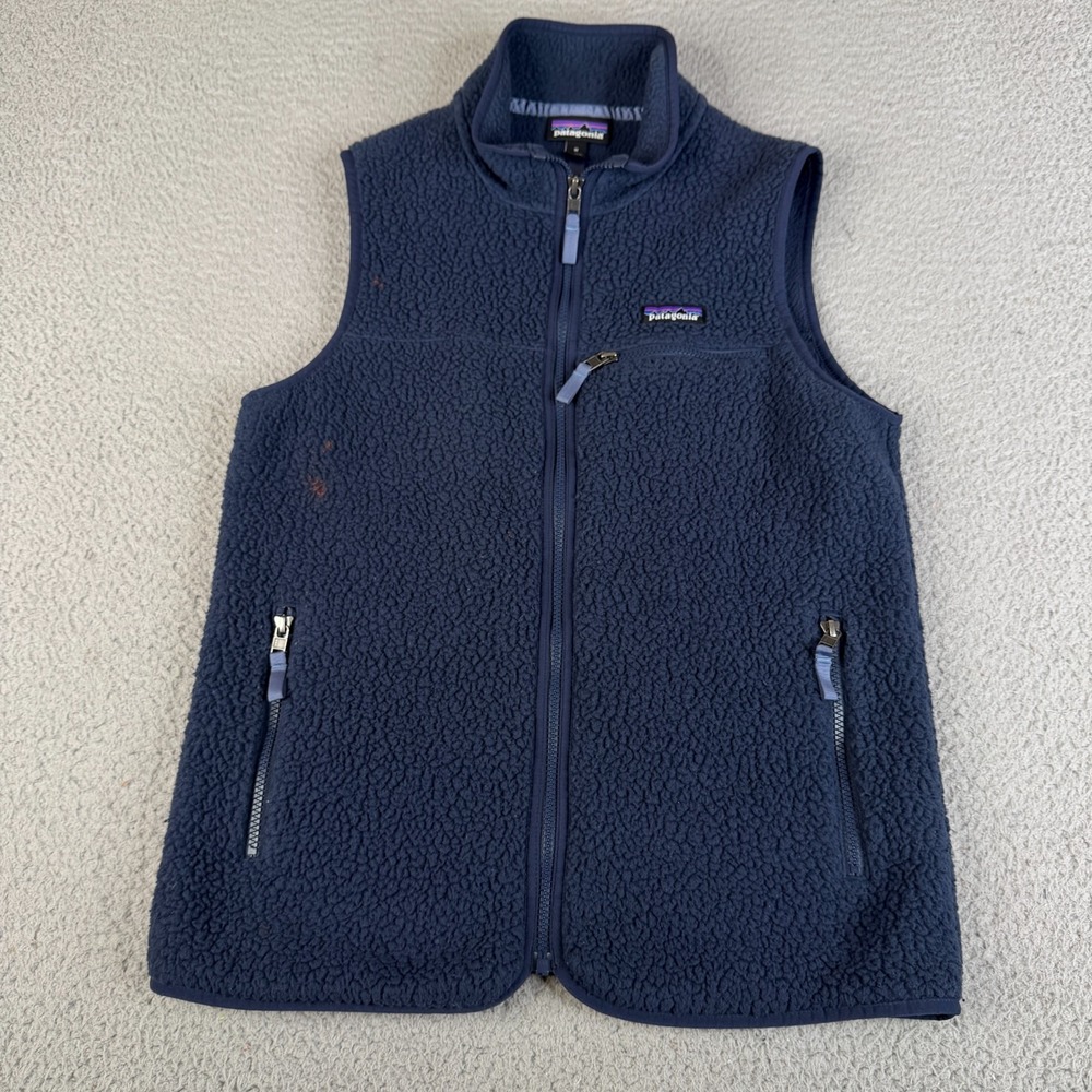 Patagonia Vest Men Medium Navy Blue Fleece Full Zip Lined Sherpa Layering Trail